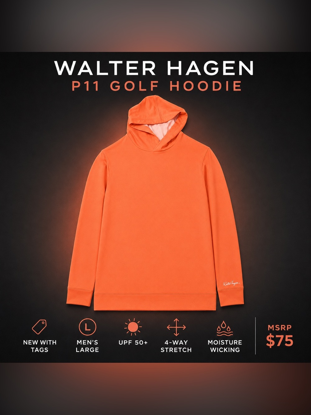NWT Walter Hagen P11 Golf Hoodie Men’s L Coral UPF 50+ Stretch